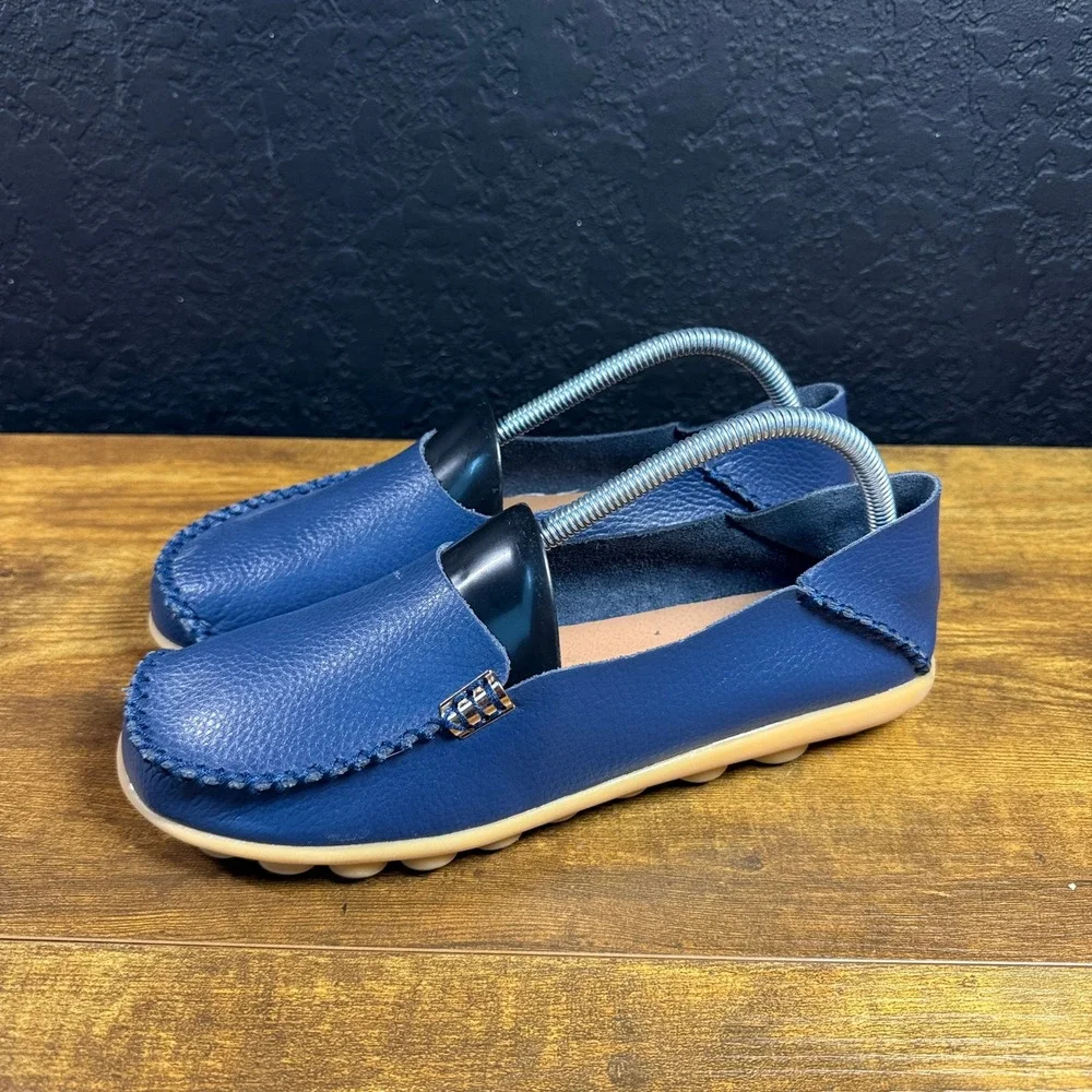 Venus Celia Comfort Blue Pebbled Leather Slip On Loafers Womens Size 11 EU 42